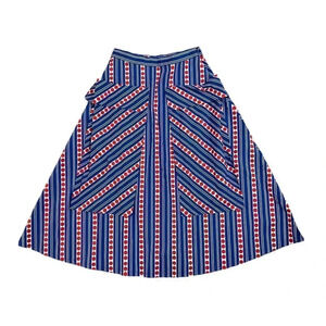 LHD Blue Red Stripes Knee-Length A-line‎ Cotton Women's Skirt 2